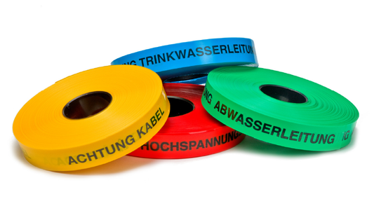 ALVA Trassenwarnband, gelb, Rolle 250 m, 40x0,15mm, Achtung Starkstromkabel